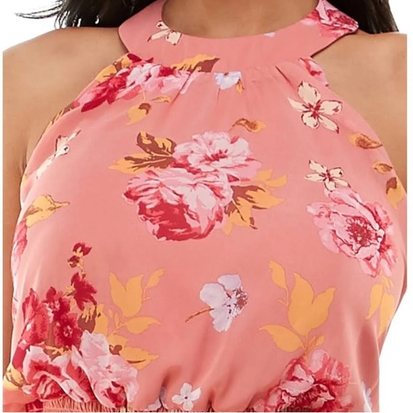 Emerald Sundae Junior's Coral Tied Smock Floral Halter Dress Orange Size X-Small - Picture 7 of 12